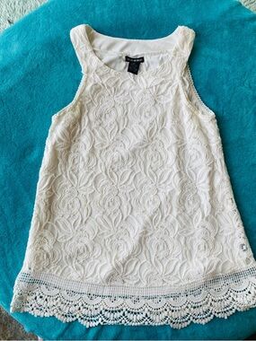 Lauren Michelle Ivory Lace Crochet Hem Tank